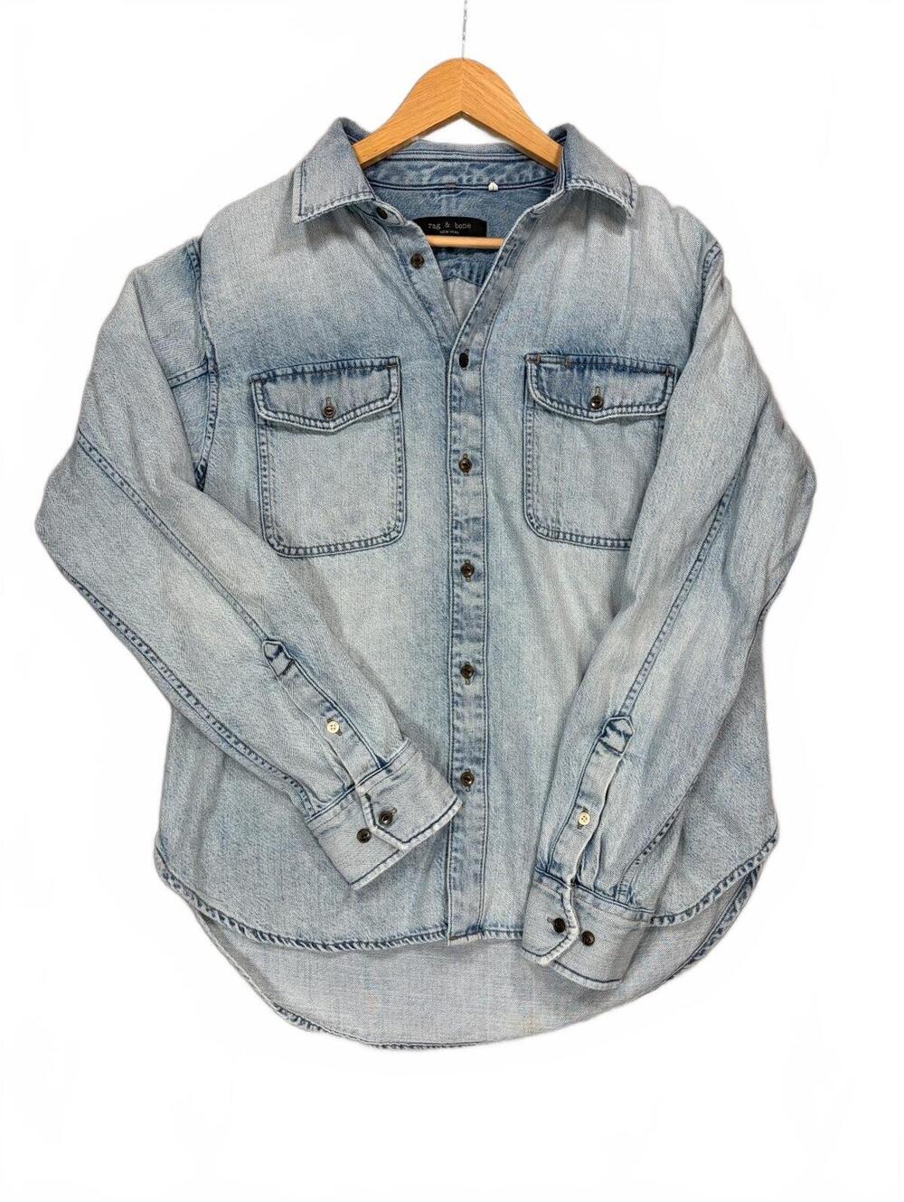 Rag & Bone Size M Jack Denim Shirt Jacket Mens Light Wash Snap Button Shacket